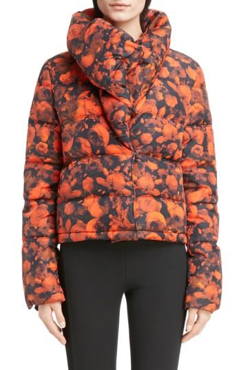 Women's Givenchy Rose Print Down Crop Puffer Coat Us / 36 Fr - Red