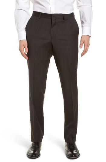 Men's Nordstrom Men's Shop Flat Front Stretch Wool Pants - Brown