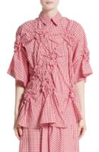 Women's Simone Rocha Floral Smocked Gingham Shirt Us / 6 Uk - Red