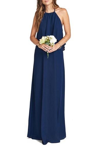 Women's Show Me Your Mumu Aimee Ruffle Bodice Chiffon Halter Gown - Blue