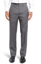 Men's Santorelli Flat Front Solid Wool Trousers - Grey