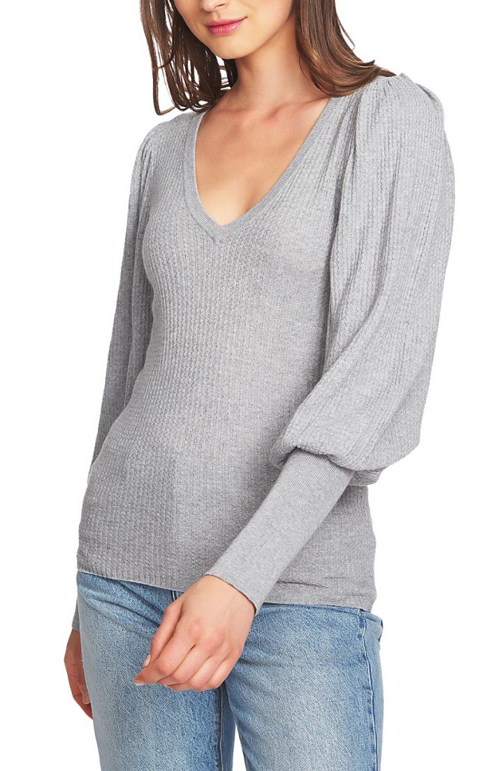 Women's 1.state Blouson Sleeve Textured Sweater, Size - Grey