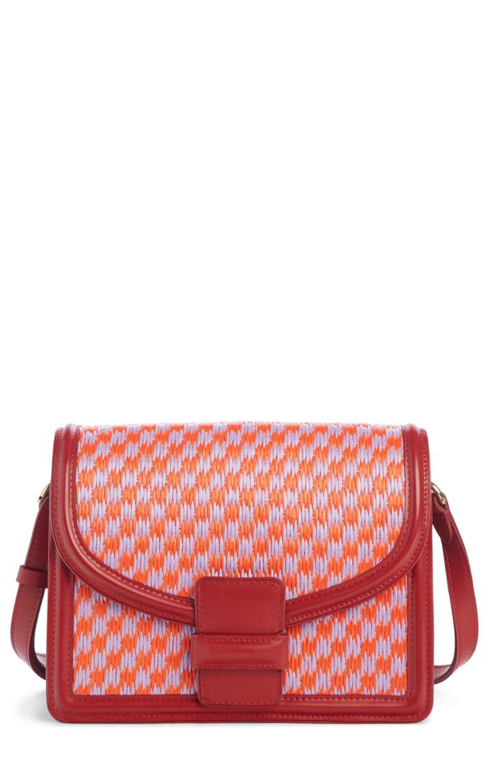 Dries Van Noten Woven Raffia & Leather Crossbody Bag - Red