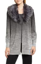 Women's Ming Wang Faux Fur Trim Knit Jacket - Grey