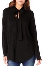 Women's Michael Stars Tie Neck Blouse, Size - Black