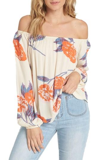 Women's Billabong Mi Amore Print Off The Shoulder Top - White