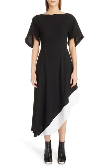 Women's Loewe Asymmetrical Contrast Hem Dress - Black