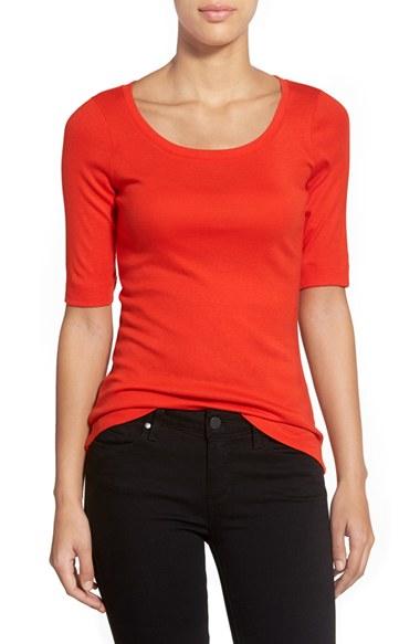 Women's Caslon Ballet Neck Cotton & Modal Knit Elbow Sleeve Tee