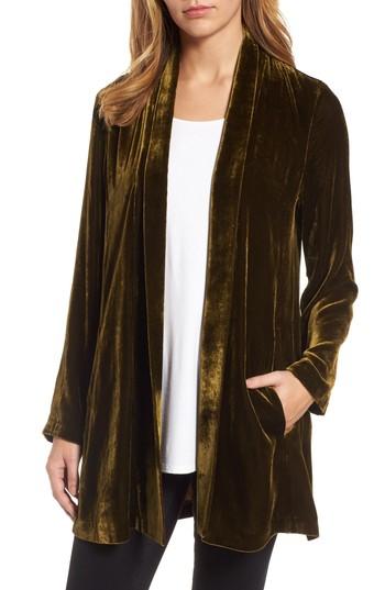 Women's Eileen Fisher Shawl Collar Velvet Jacket - Green