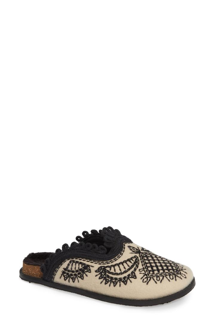 Women's Free People Walden Embroidereed Mule With Faux Fur Lining Us / 36eu - Ivory