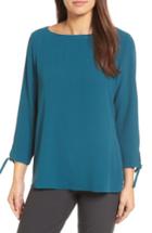 Women's Eileen Fisher Silk Tie Sleeve Blouse, Size - Blue/green