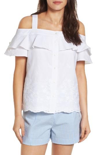 Women's Draper James Nellie Cold Shoulder Embroidered Top - White