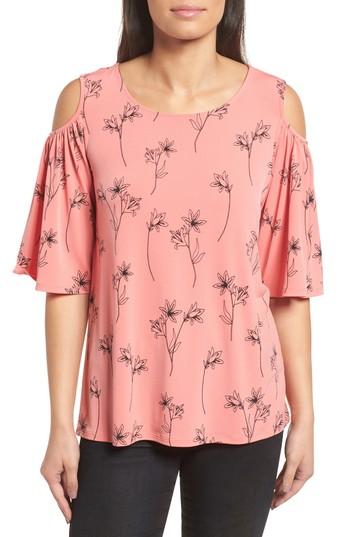 Women's Chaus Floral Outlines Cold Shoulder Top - Pink