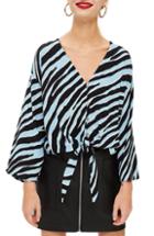 Women's Topshop Zebra Tie Front Top Us (fits Like 0) - Blue