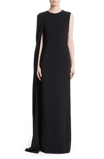 Women's Stella Mccartney Stretch Cady One-shoulder Cape Gown Us / 38 It - Black