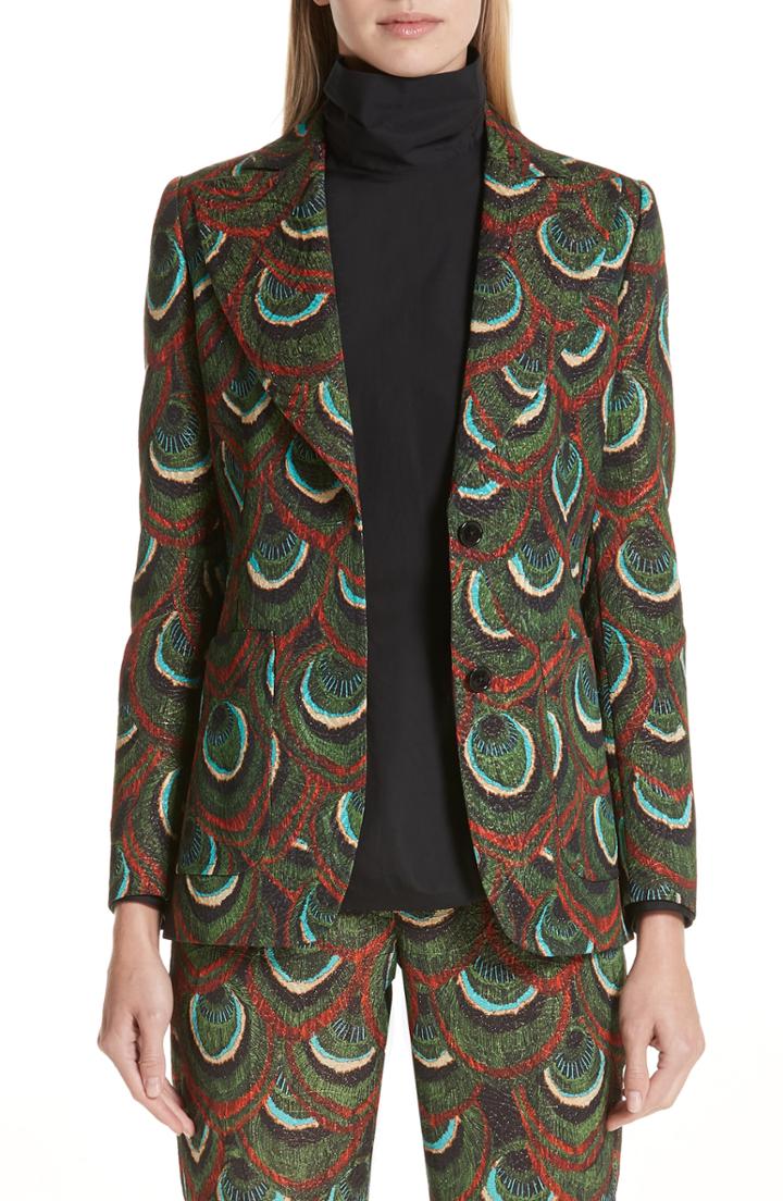 Women's Dries Van Noten Peacock Jacquard Blazer Us / 38 Fr - Green