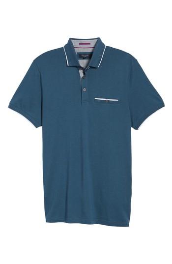 Men's Ted Baker London Derry Modern Slim Fit Polo (l) - Blue/green