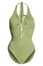 Women's Seafolly Lace-up One-piece Halter Swimsuit Us / 8 Au - Green