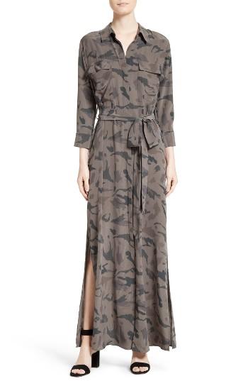 Women's L'agence Silk Maxi Shirtdress - Green