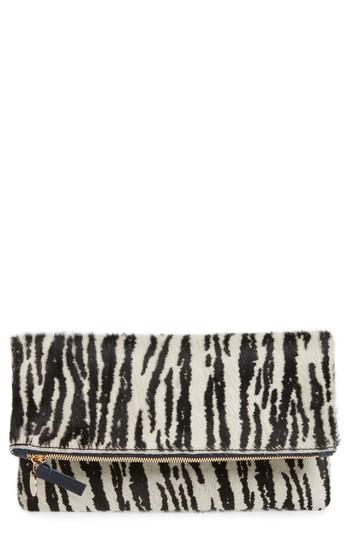 Clare V. Zebra Print Genuine Calf Hair Foldover Clutch - Ivory