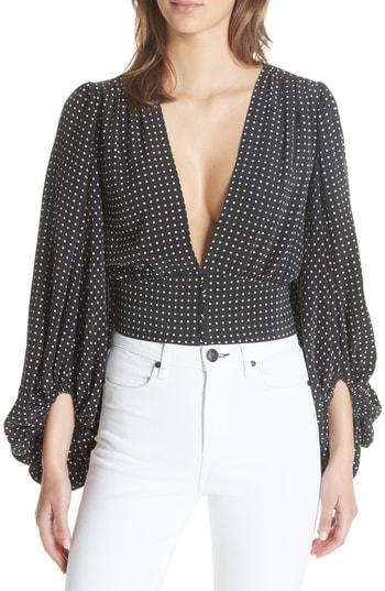 Women's Equipment Polka Dot Plunge Silk Blouse - Black