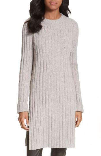 Women's Joseph Side Slit Ribbed Wool Tunic - Beige