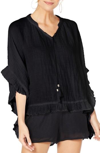Women's Michael Stars Gauze Peasant Blouse - Black