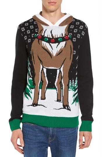 Men's The Rail Reindeer Hooded Sweater - Black