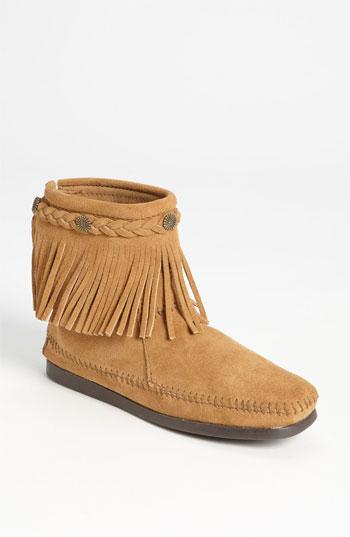 Women's Minnetonka Fringed Moccasin Bootie M - Beige