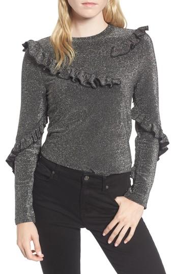 Women's Trouve Ruffle Metallic Top, Size - Metallic