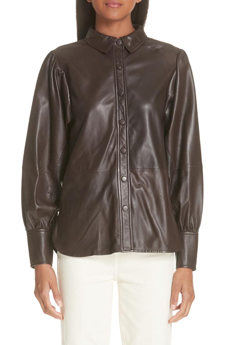 Women's Ganni Rhinehart Leather Shirt Us / 36 Eu - None