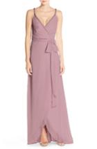 Women's Ceremony By Joanna August 'parker' Twist Strap Chiffon Wrap Gown, Size - Red
