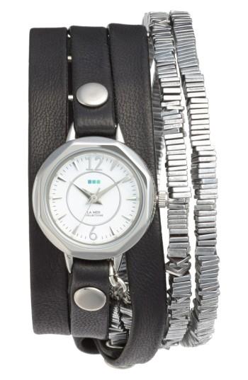 Women's La Mer Collections 'highline' Leather & Stone Wrap Watch, 19mm