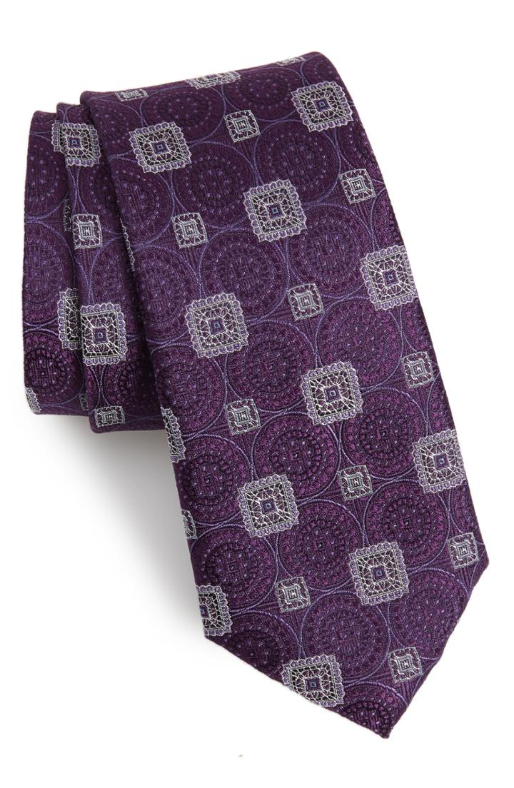 Men's Nordstrom Men's Shop Morristown Medallion Silk Tie, Size - Purple
