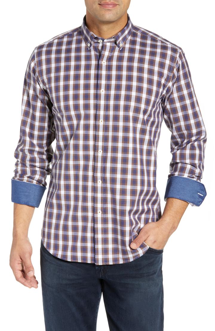Men's Bugatchi Shaped Fit Sport Shirt, Size - Beige