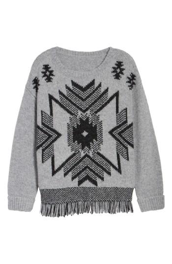 Women's Press Fringe Sweater - Grey