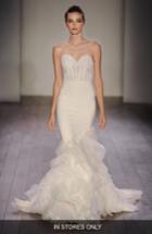 Women's Lazaro Strapless Lace, Crepe & Organza Trumpet Gown, Size - Ivory