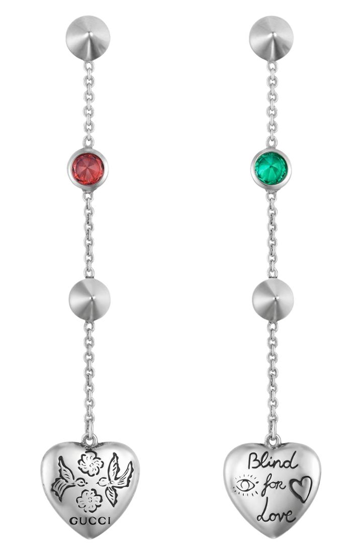 Women's Gucci Gg Blind For Love Long Mismatch Earrings