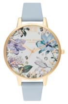 Women's Olivia Burton Bejeweled Floral Leather Strap Watch, 38mm