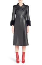 Women's Fendi Leather Double Breasted Coat With Genuine Mink Fur Trim Us / 40 It - Black