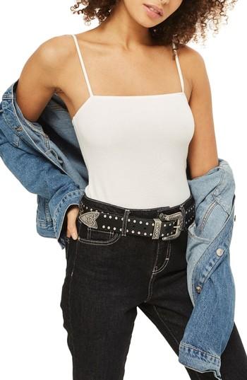 Women's Topshop Square Neck Ponte Bodysuit Us (fits Like 0) - Ivory