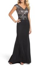 Women's Tadashi Shoji Sequin Woven Fit & Flare Gown - Black