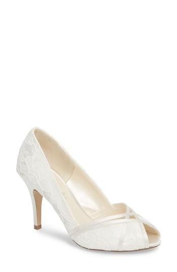 Women's Pink Paradox London Cherie Embroidered Peep Toe Pump M - Ivory