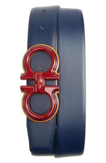 Men's Salvatore Ferragamo Rainbow Double Gancio Belt - Ultra Marine