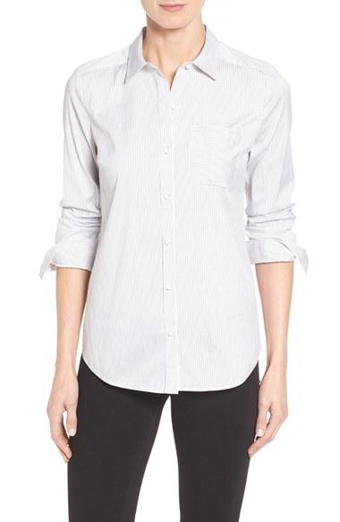 Women's Halogen Long Sleeve Poplin Shirt - White