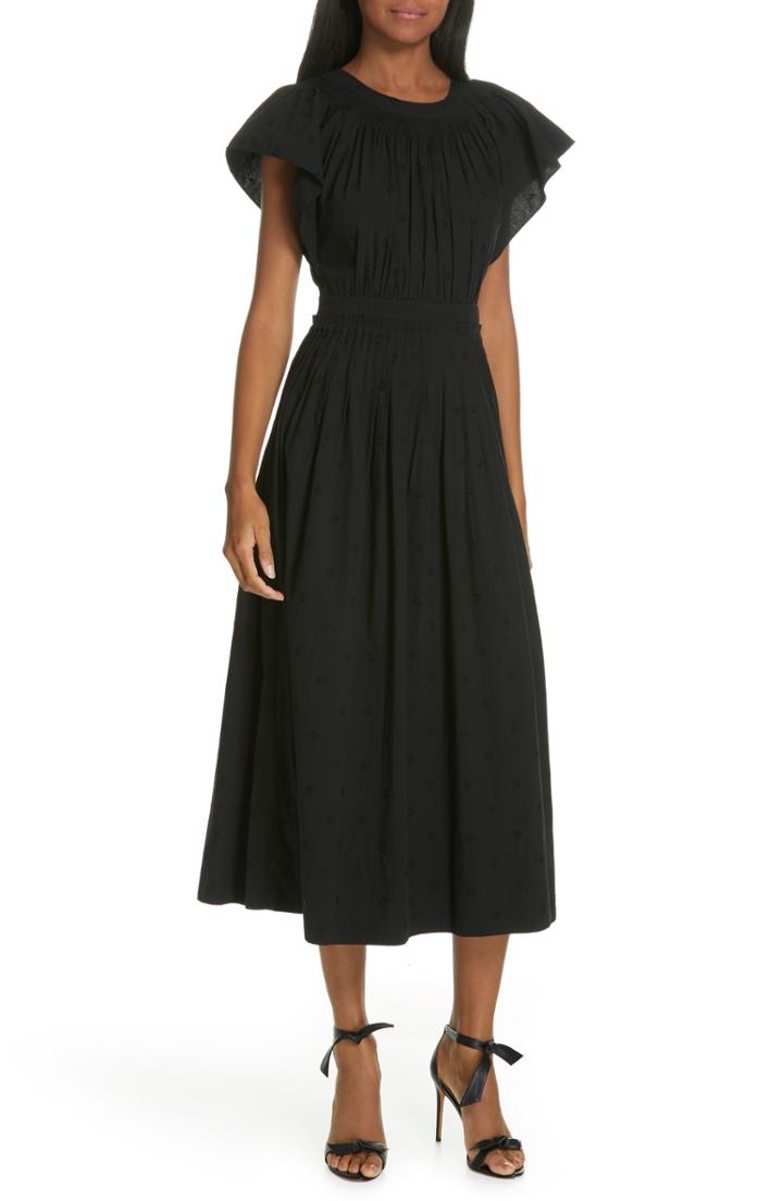Women's Ulla Johnson Lottie Embroidered Midi Dress - Black