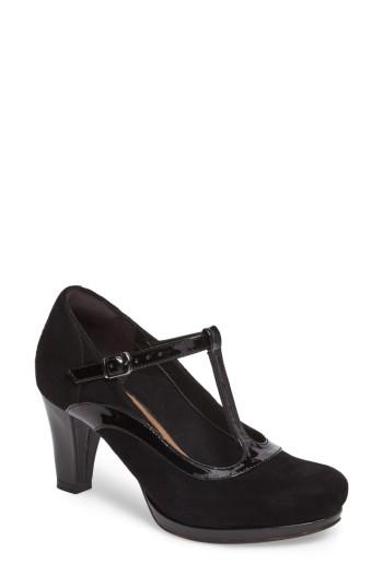 Women's Clarks Chorus Pitch T-strap Pump .5 M - Black