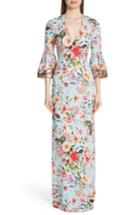 Women's Sachin & Babi Noir Sequin Sleeve Floral Print Gown - Blue