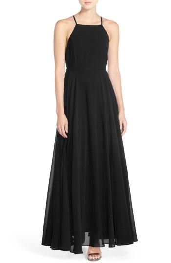 Women's Lulus Square Neck Halter Gown - Black