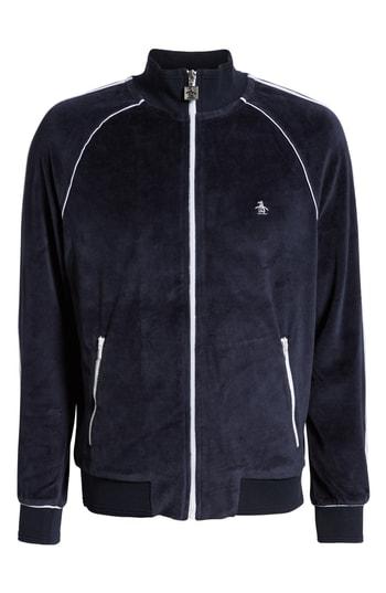Men's Original Penguin The Earl Velour Track Jacket, Size - Blue